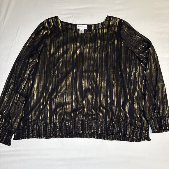 Drapers & Damons Black Gold Elastic Hem Womens Size 1X Blouse Party Holiday EUC - Picture 1 of 13